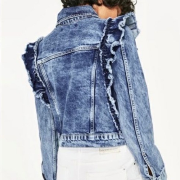 Worn once. Zara basic ruffle jean jacket - Picture 2 of 6